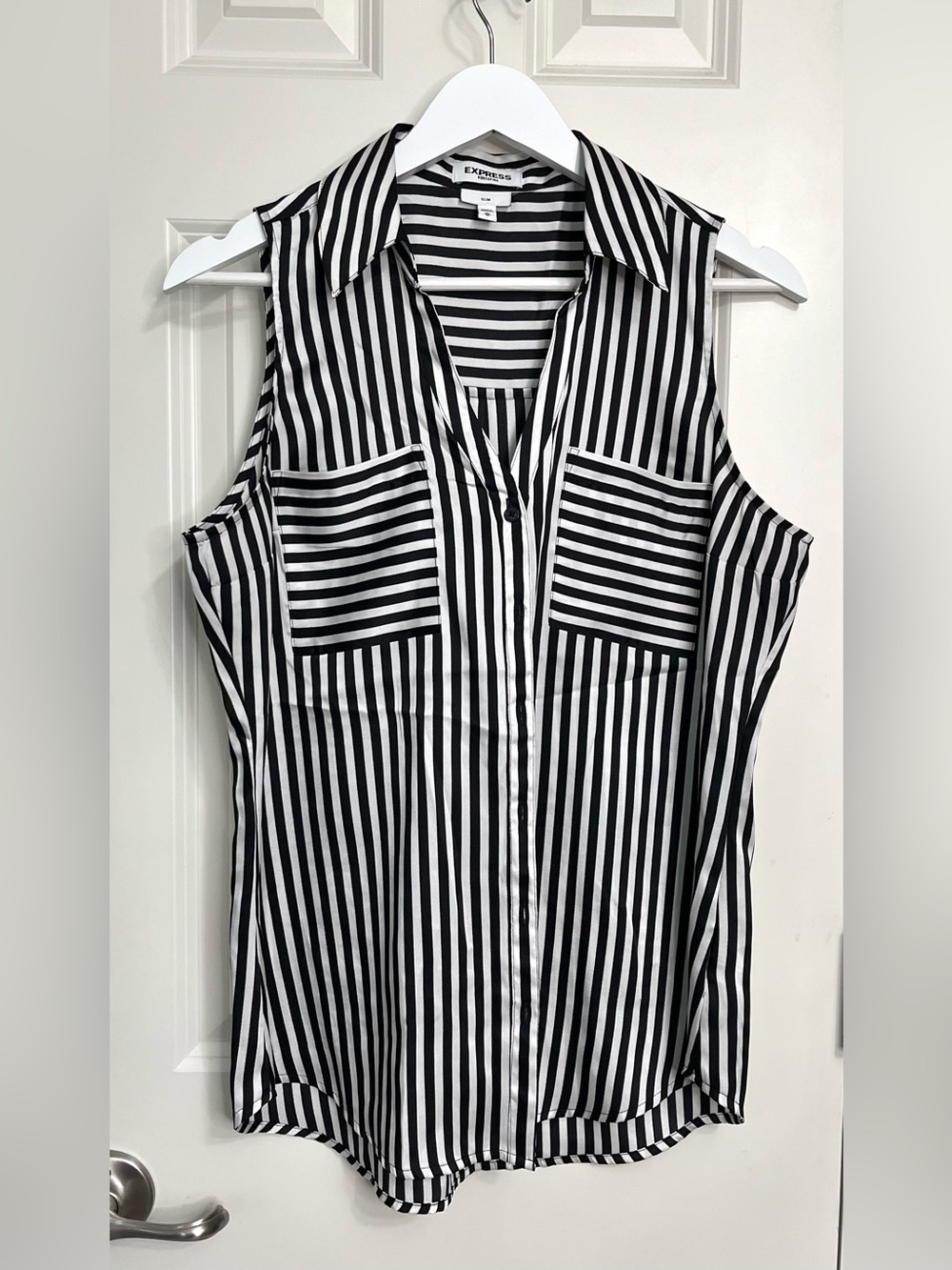Express Vertical Stripe Sleeveless Button-Front Shirt